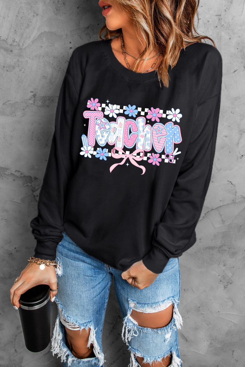 Black Custom Teacher Graphic Sweatshirt - loveforevers