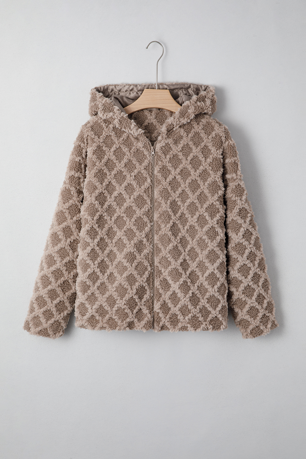 Chestnut Sherpa Rhombus Zip Up Side Pocket Hooded Jacket - loveforevers