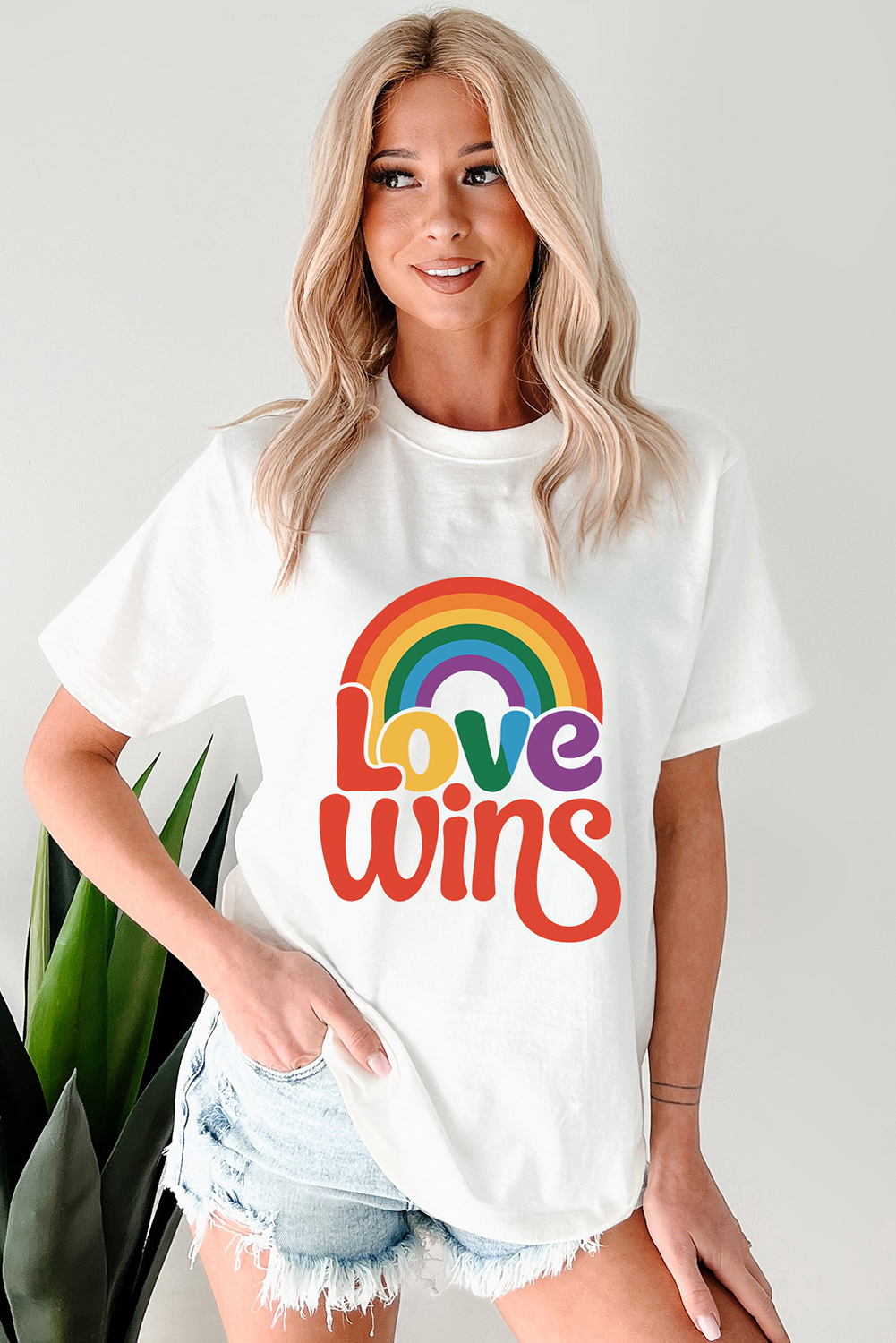 White Love Wins Pride Rainbow Graphic Casual T Shirt - loveforevers