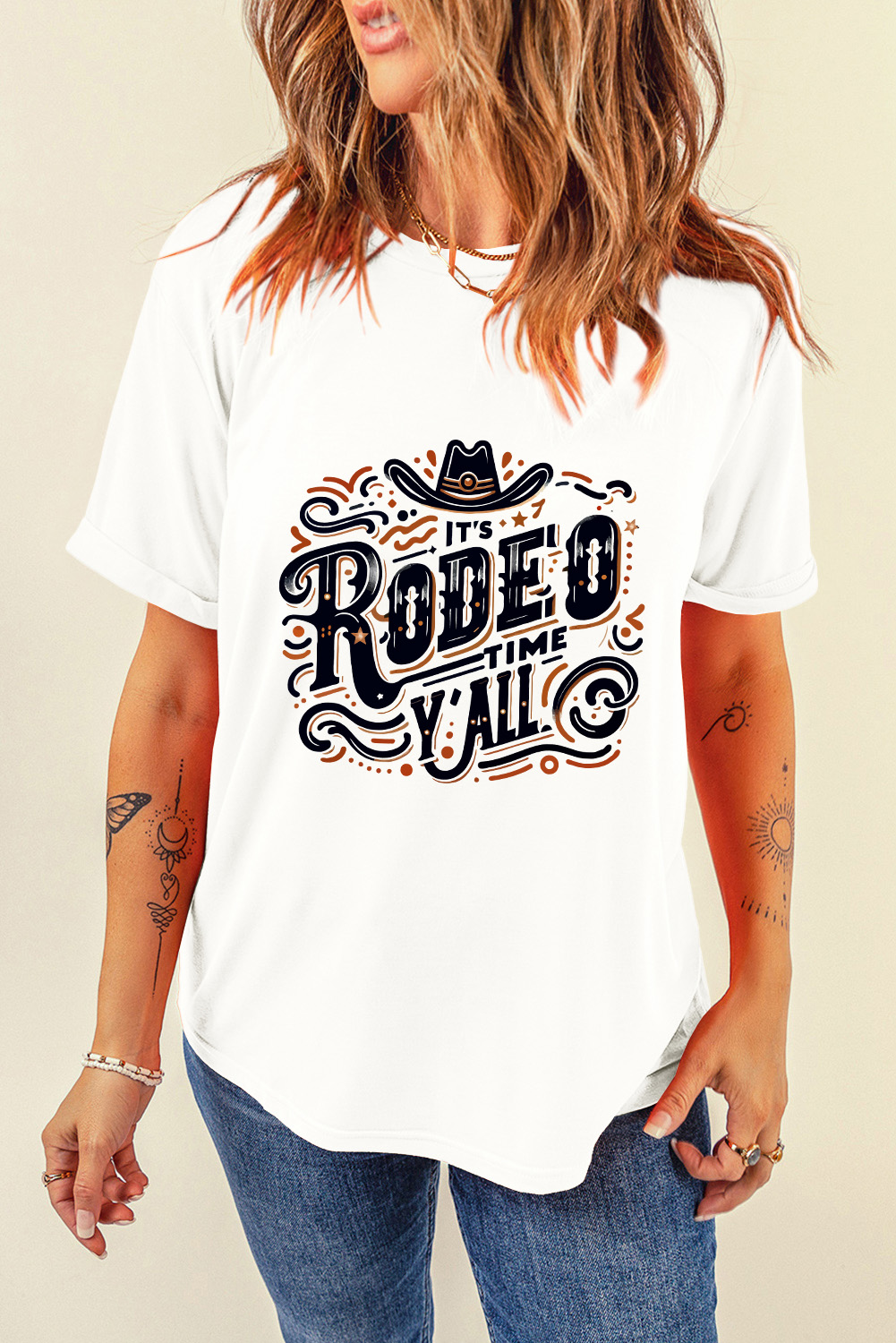 White ITS RODEO TIME YALL Western Graphic T Shirt - loveforevers