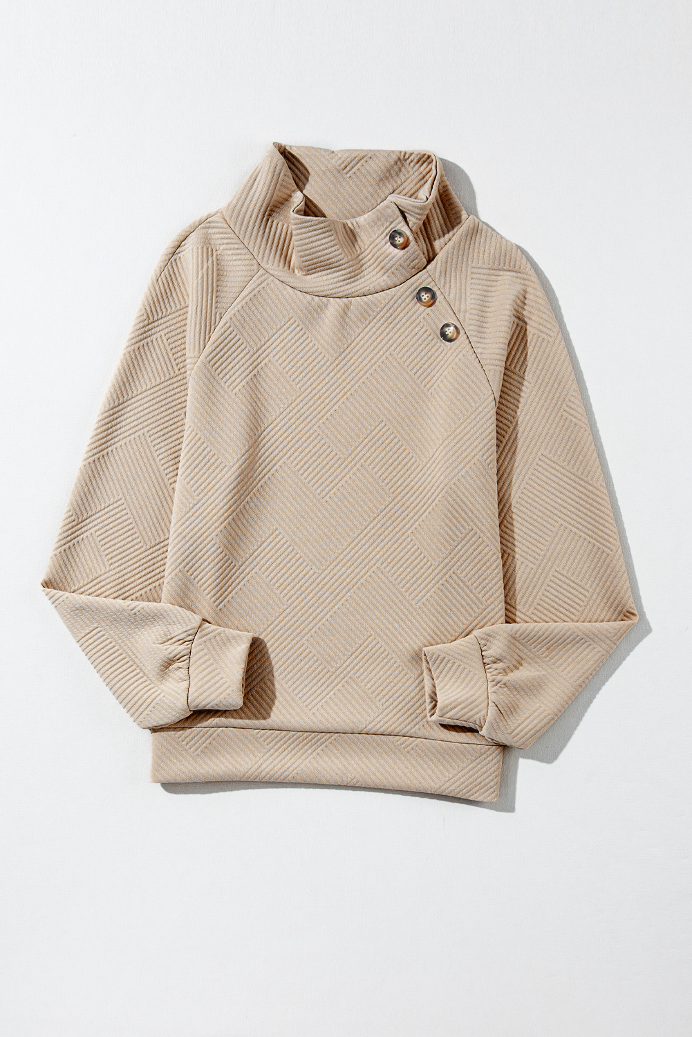 Apricot  Asymmetric Buttons Detail High Neck Textured Sweatshirt - loveforevers