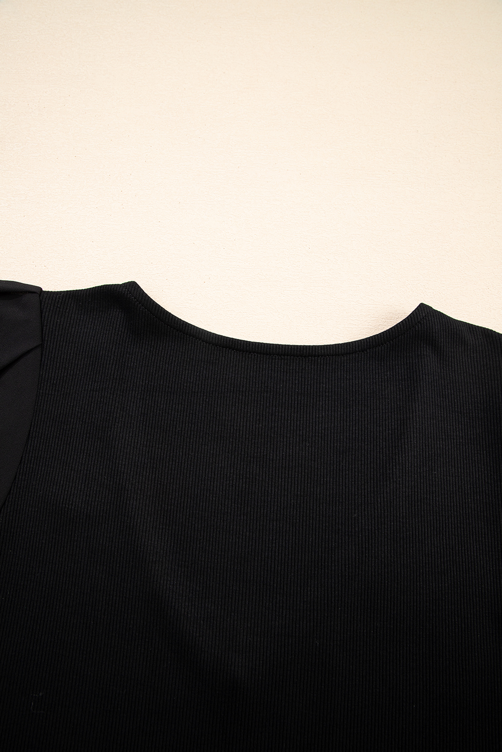 Black Mesh Ruffled Sleeve Slim Fit V Neck Top - loveforevers