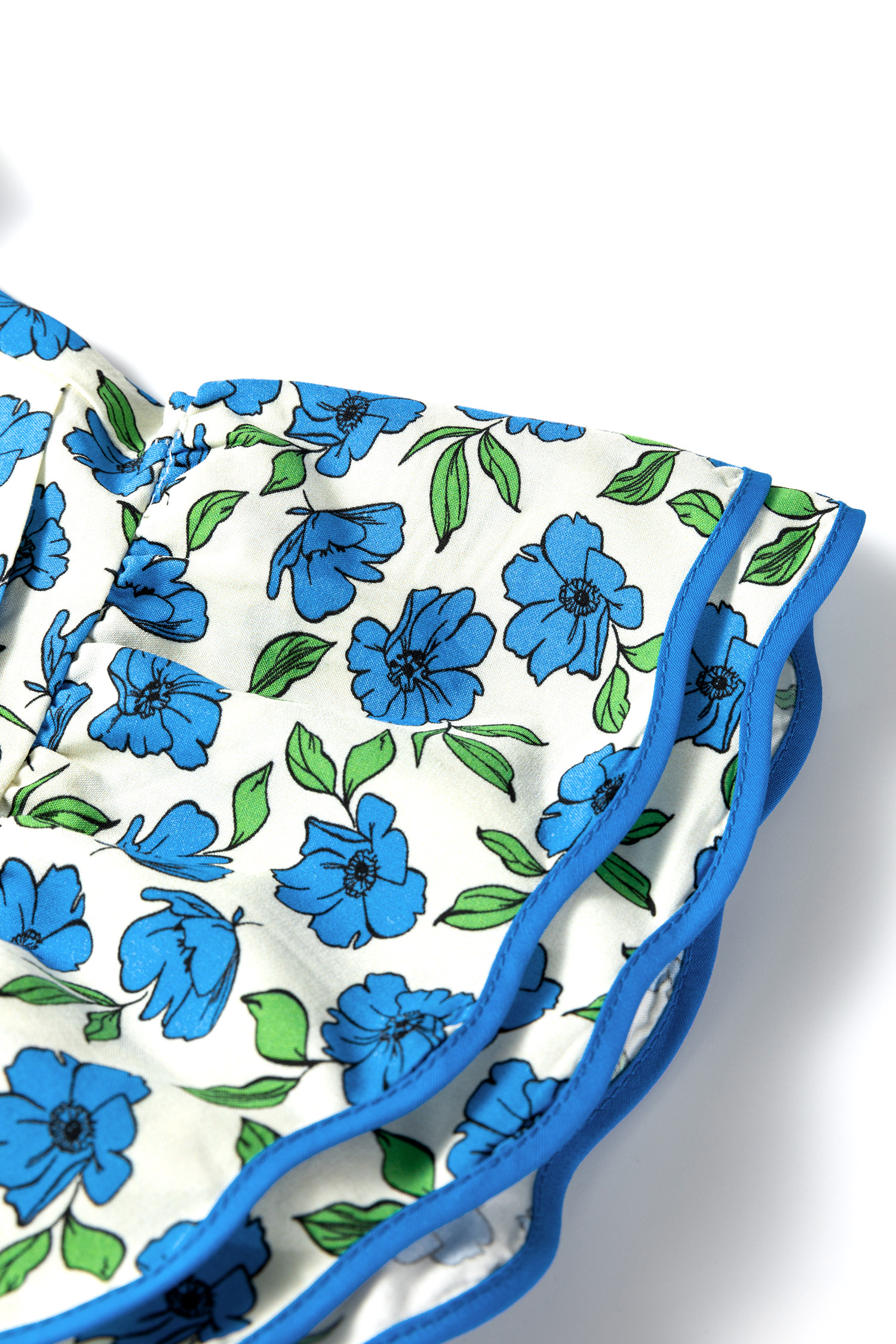 Sky Blue Tiered Flutter Sleeve Pleated Flower Blouse - loveforevers