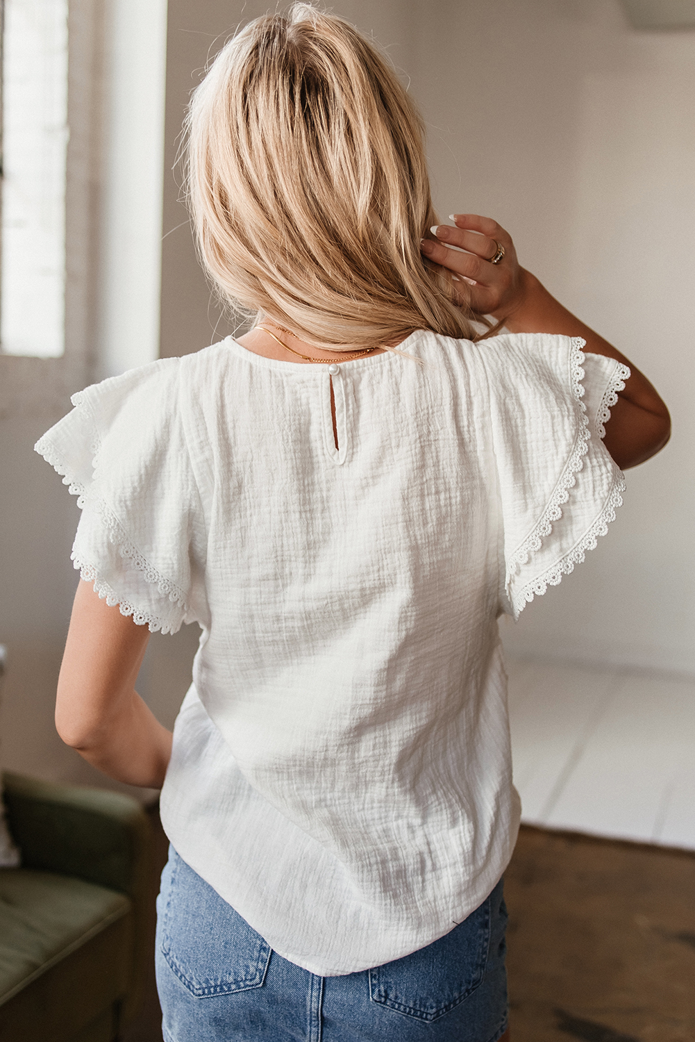White Crinkled Layered Ruffled Flutter Sleeve Blouse - loveforevers