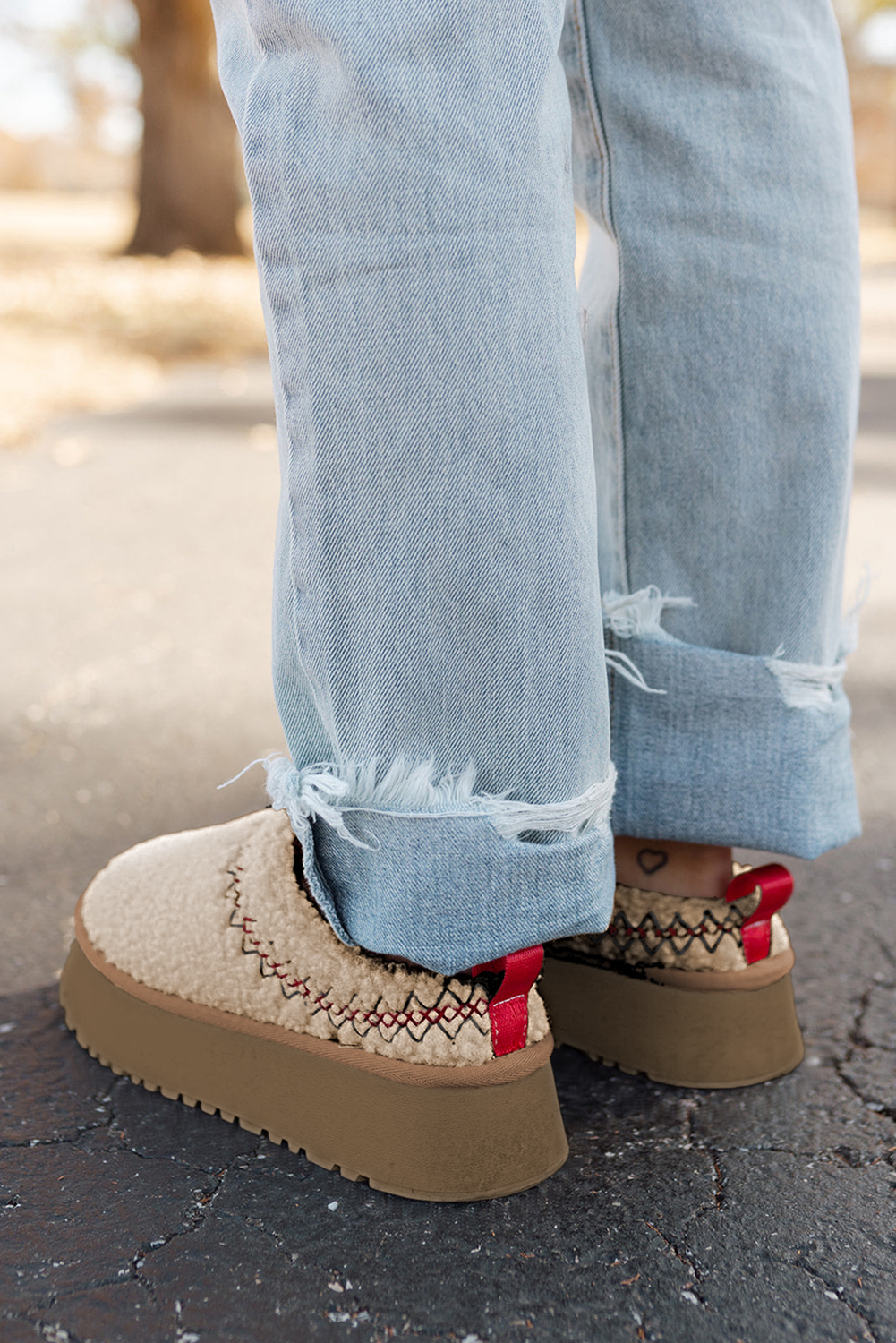 Oatmeal Embroidered Sherpa Plush Thick Sole Snow Boots - loveforevers