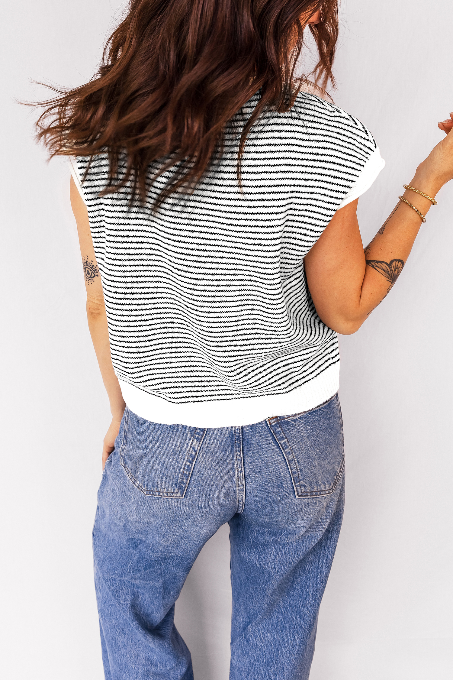 Black Stripe Contrast Trim Cap Sleeve Button Down Casual Cardigan - loveforevers