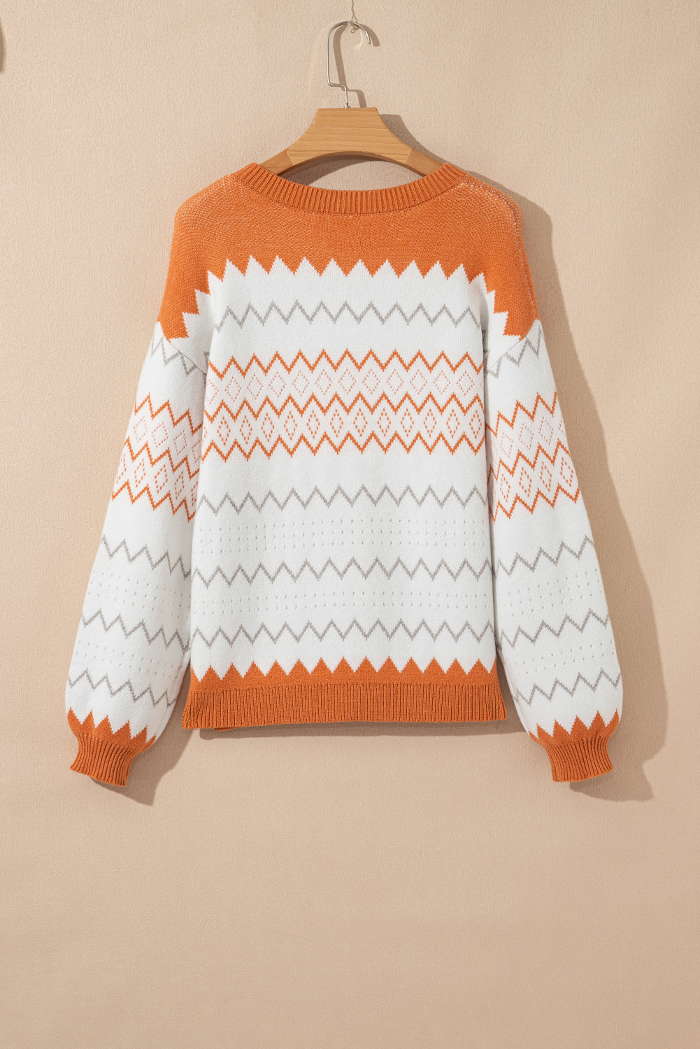 Khaki Zigzag Geometric Pattern Knitted Pullover Sweater - loveforevers
