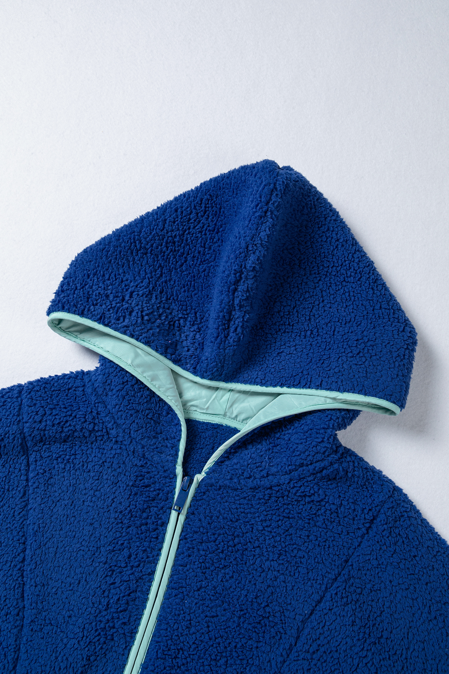 Sky Blue Sherpa Half Zip Contrast Trim Pullover Hoodie - loveforevers