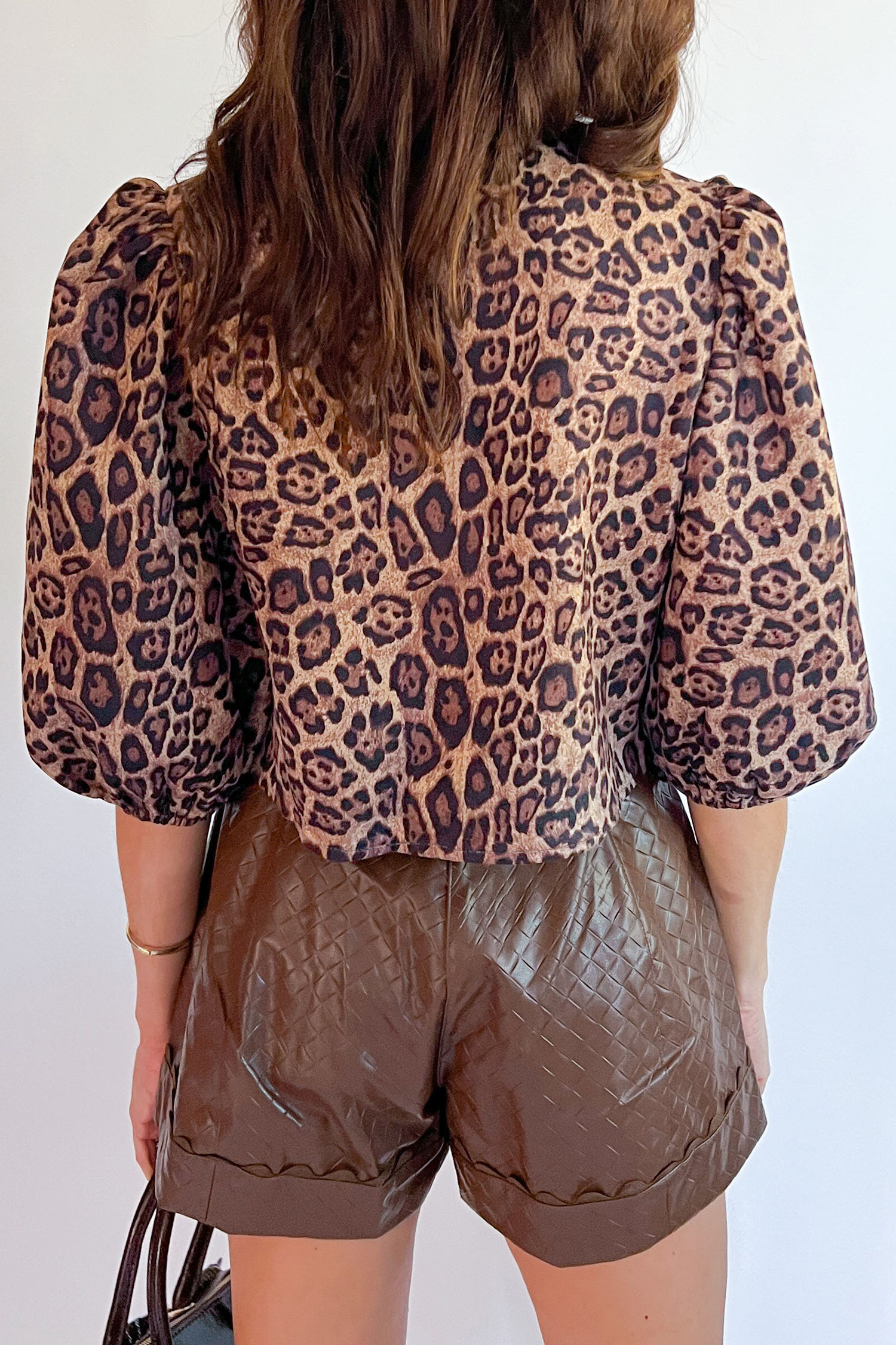 Brown Leopard Bow Tie Puff Sleeve Blouse - loveforevers