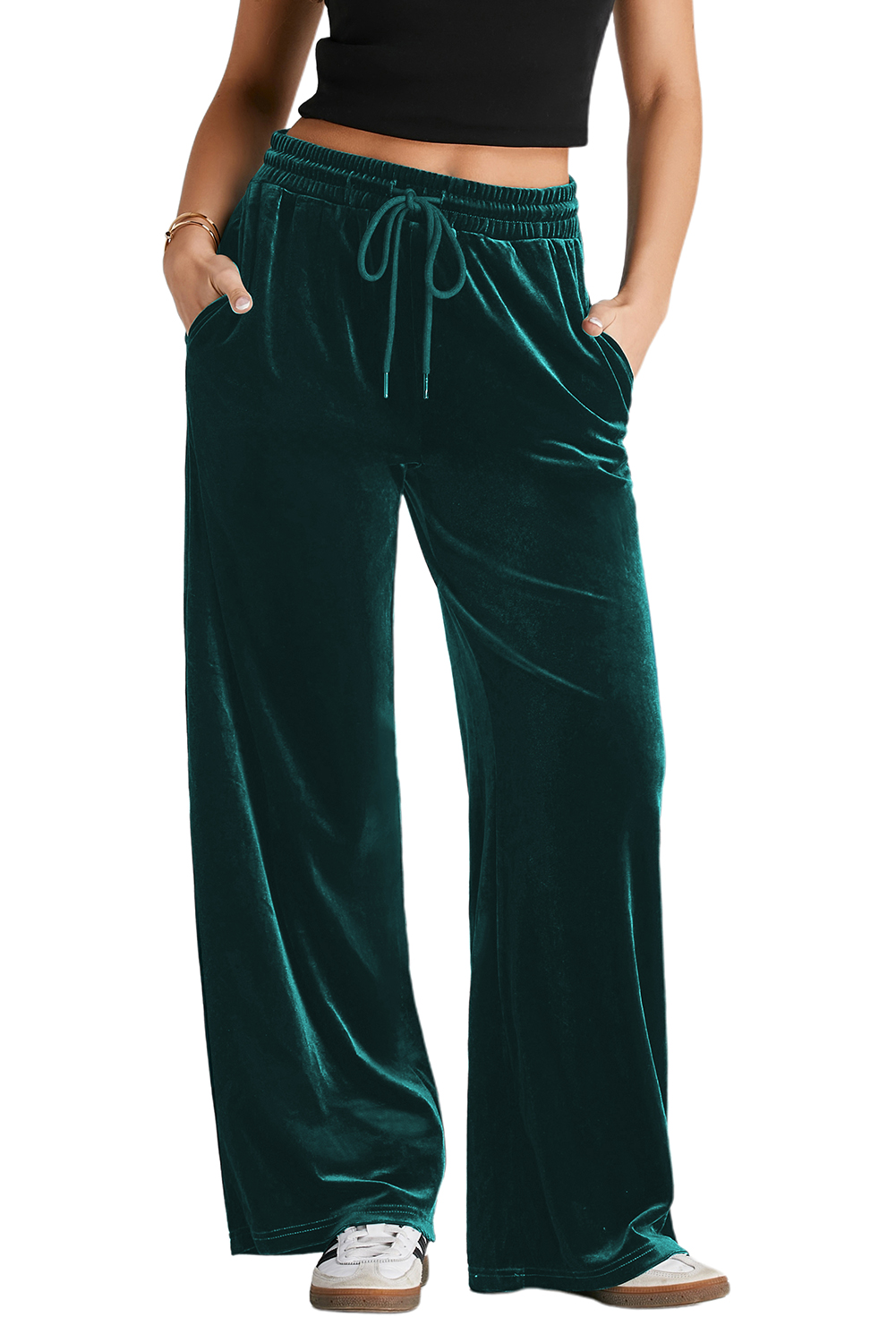 Evergreen Solid Drawstring Waist Wide Leg Pants - loveforevers