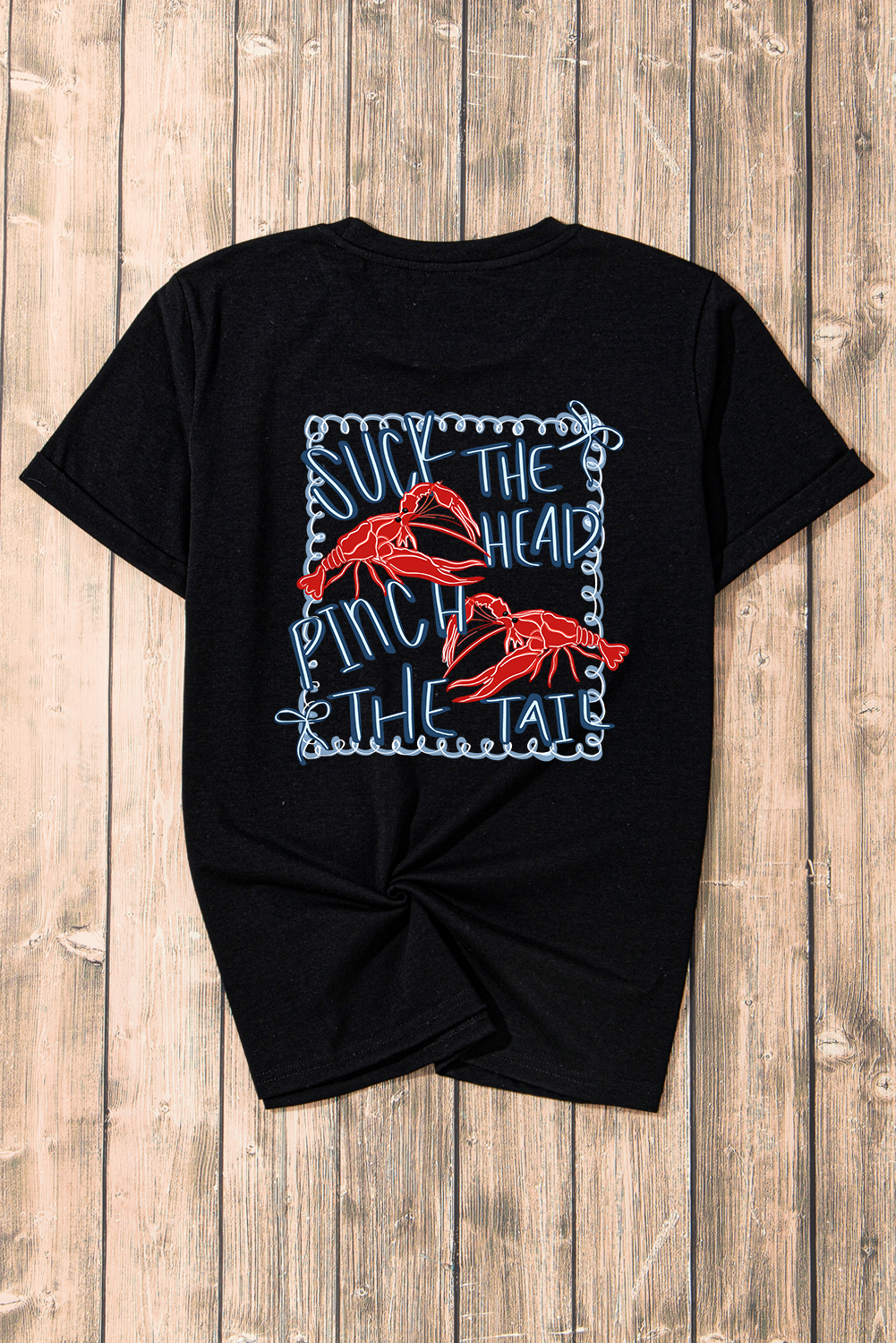 Black Girlie Bow Crawfish Printed T Shirt - loveforevers