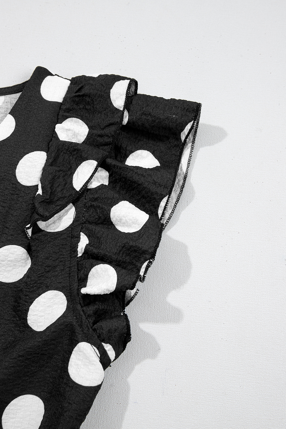 Black Polka Dot Print Ruffled Sleeve V Neck Blouse - loveforevers
