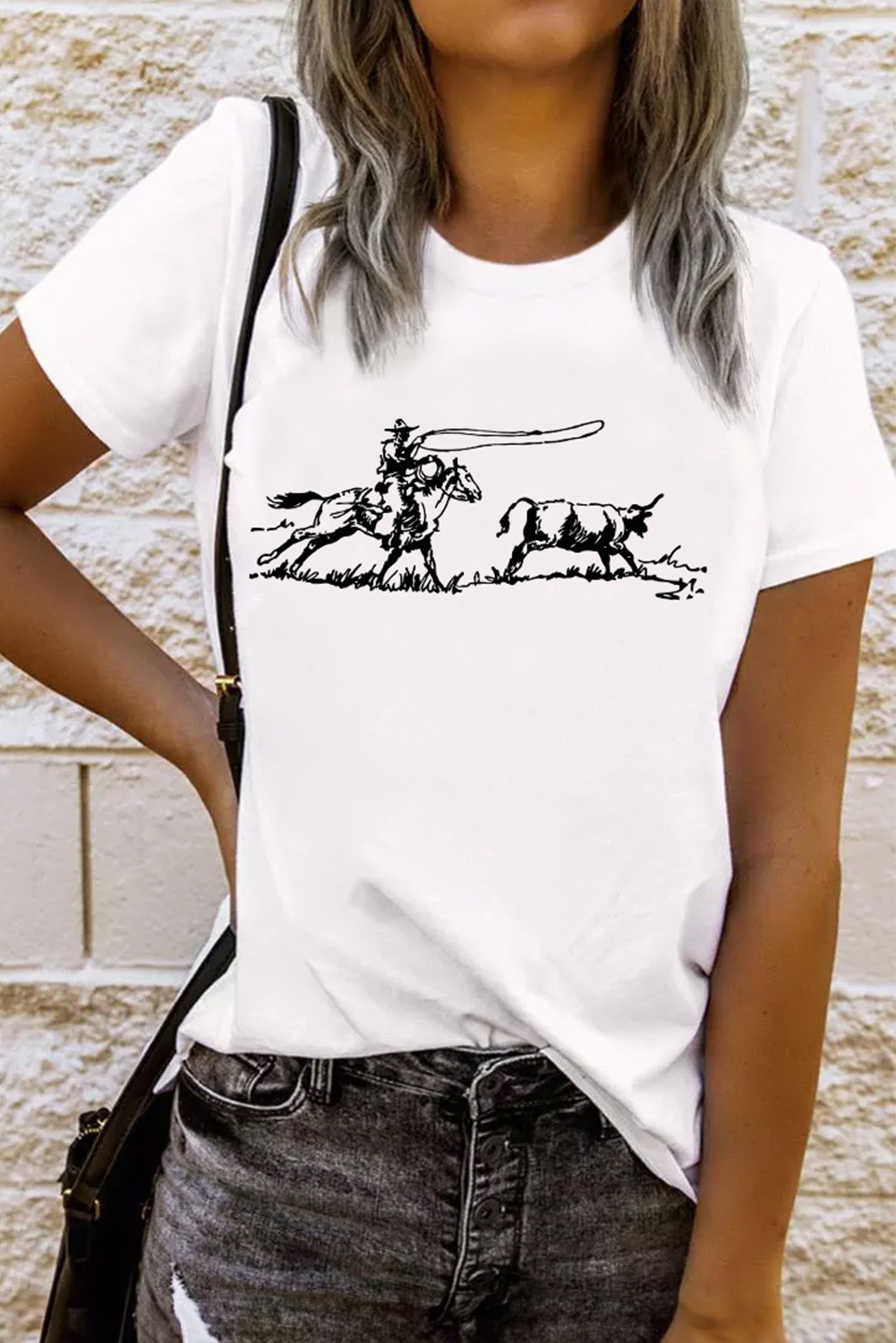 White Western Rodeo Graphic Casual T Shirt - loveforevers
