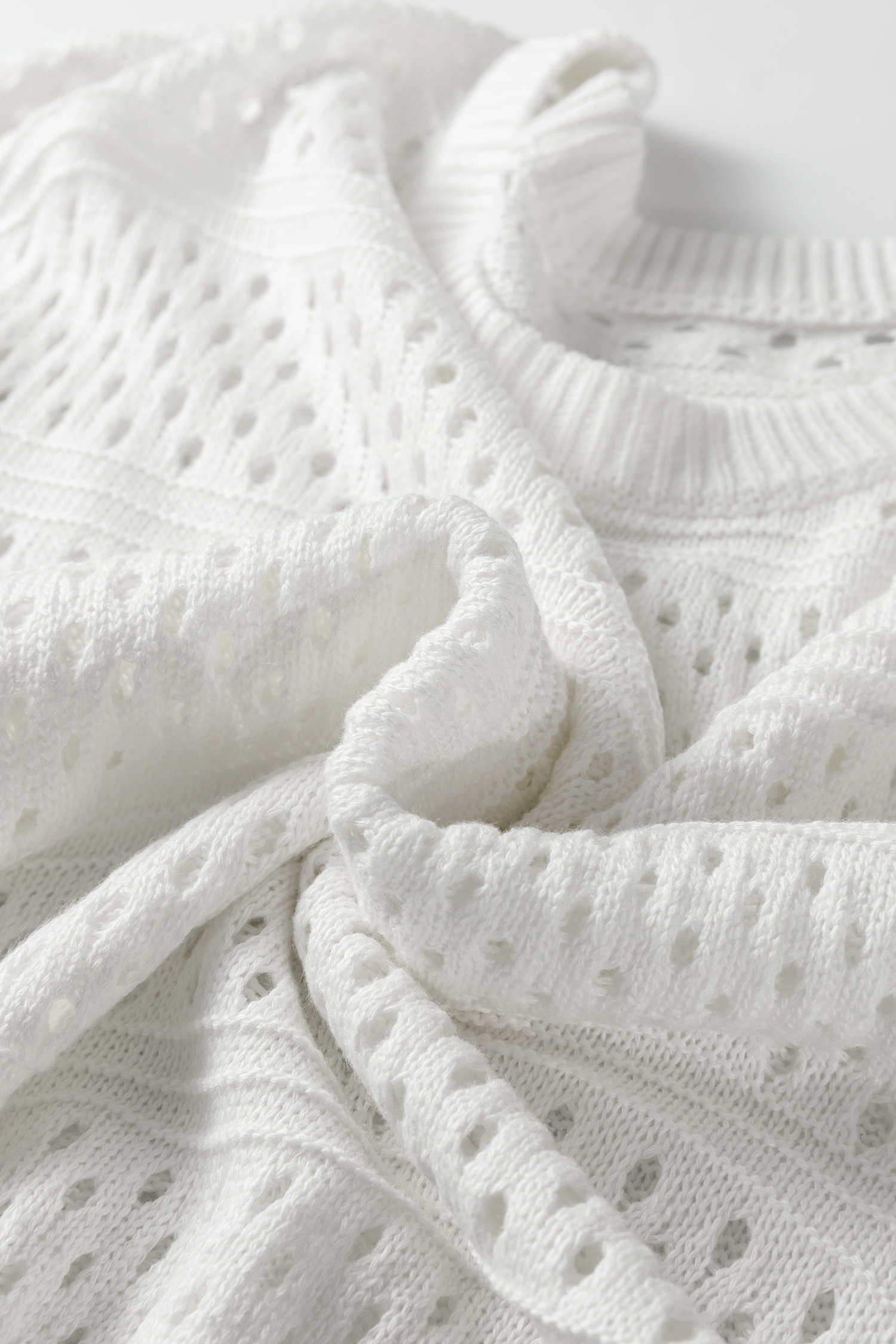 White Hollow Out Knit Round Neck Dolman Sweater - loveforevers