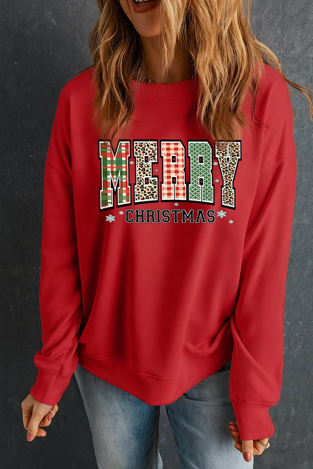 Red MERRY CHRISTMAS Graphic Festive Holiday Sweatshirt - loveforevers