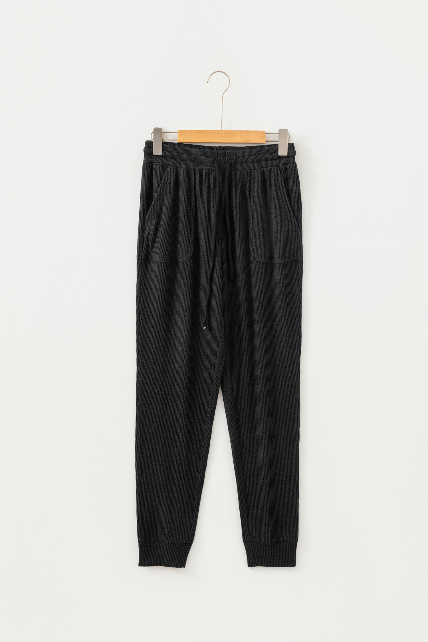 Black Ribbed Drawstring Active Jogger Pants - loveforevers