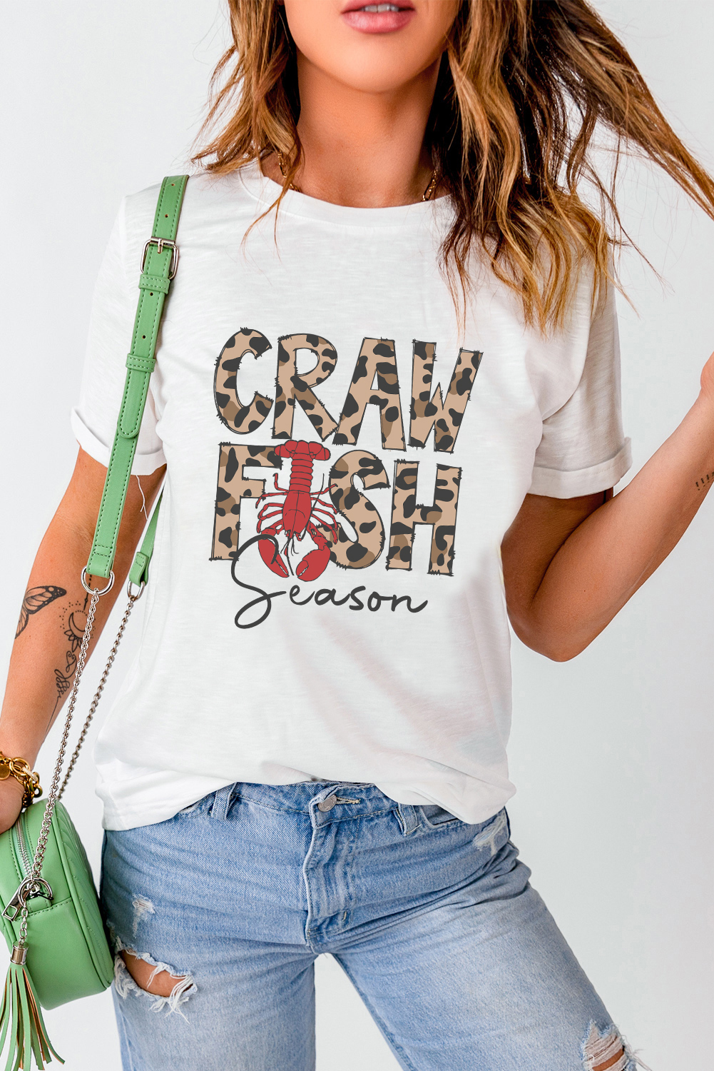 White Leopard CRAWFISH Season Lettering Casual Tee - loveforevers