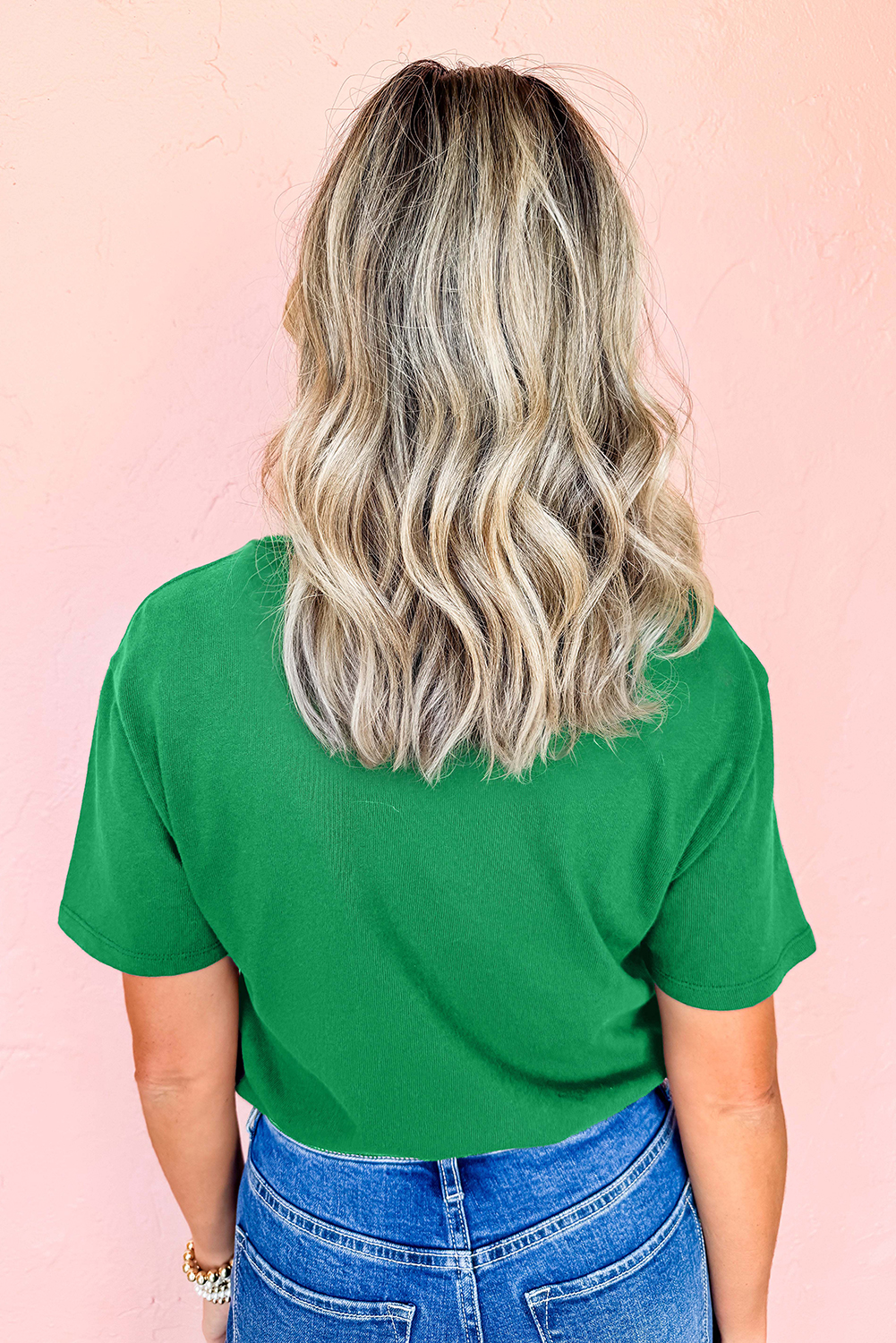 Bright Green Ceramic Rhinestone Lucky Clover Graphic Tee - loveforevers