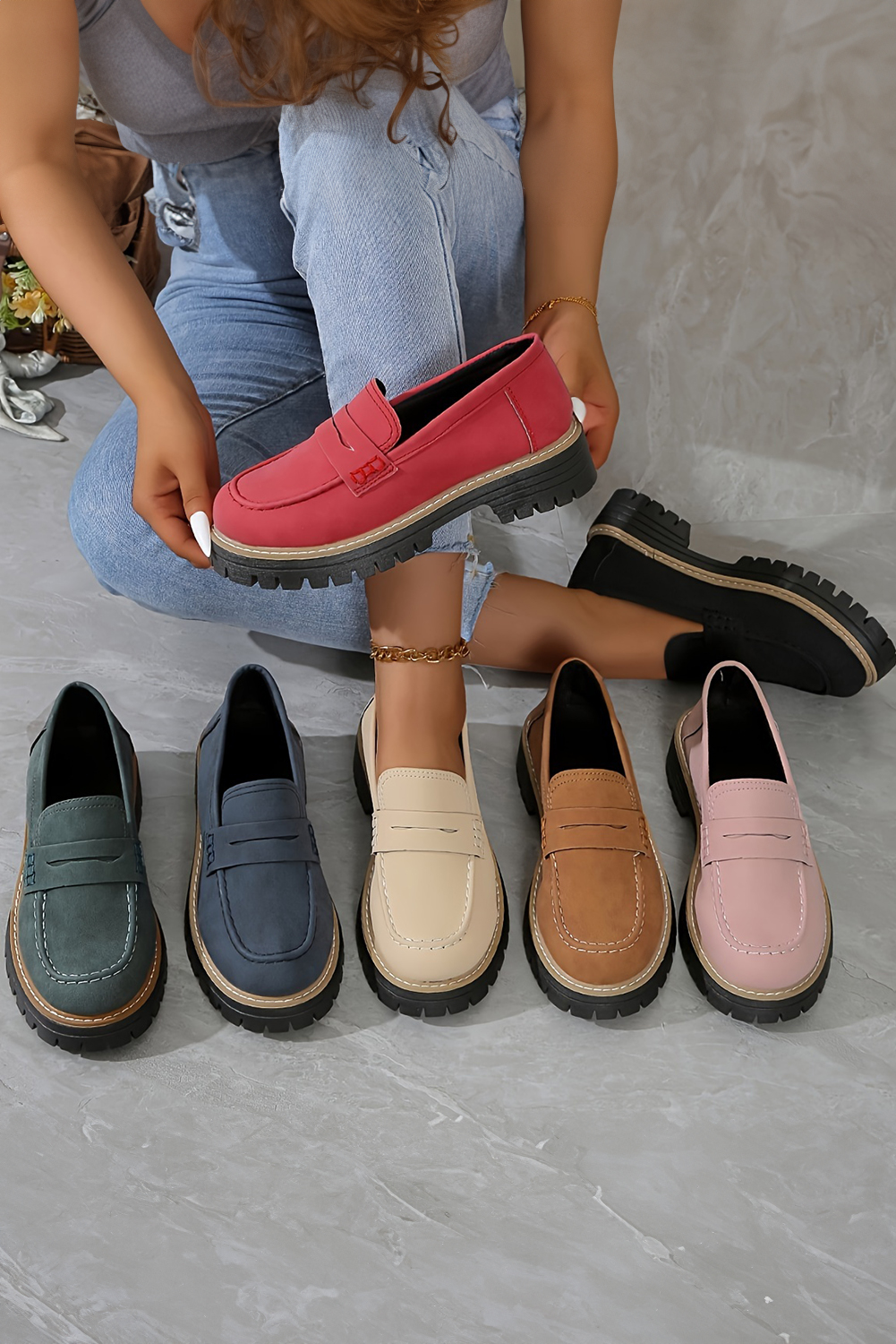 Black Faux Suede Slip-on Chunky Loafers - loveforevers