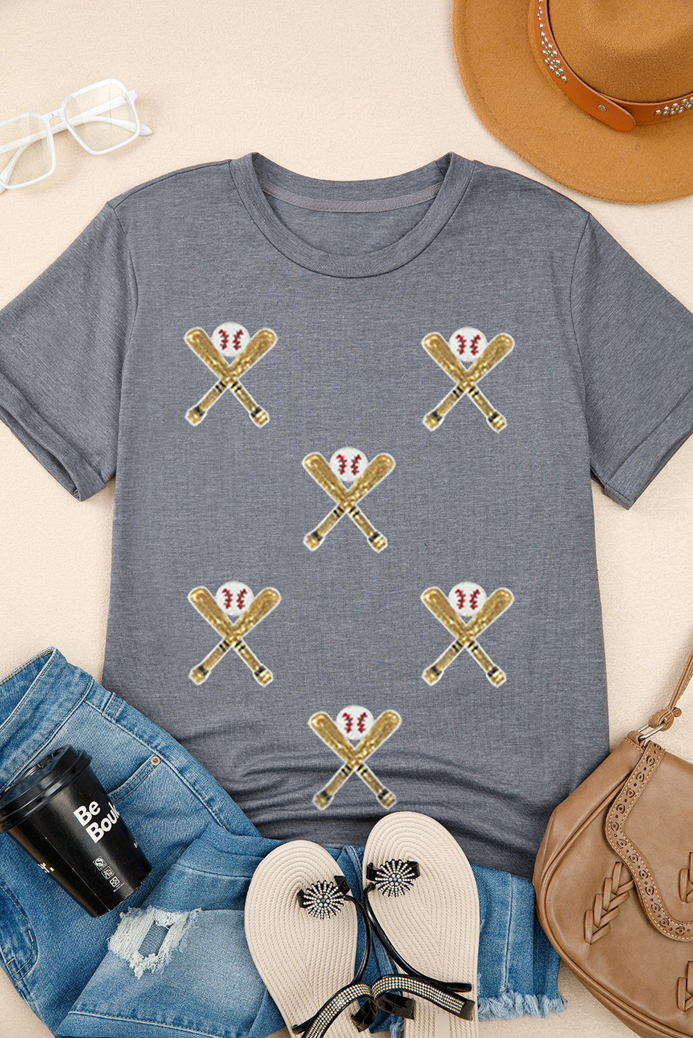Gray Sequined Game Day Casual Tee - loveforevers