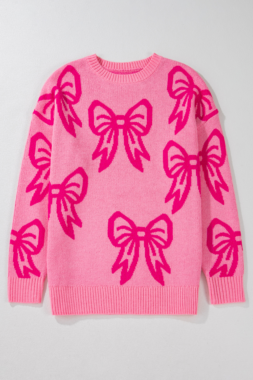 Golden Fleece Bow Pattern Drop Shoulder Loose Sweater - loveforevers