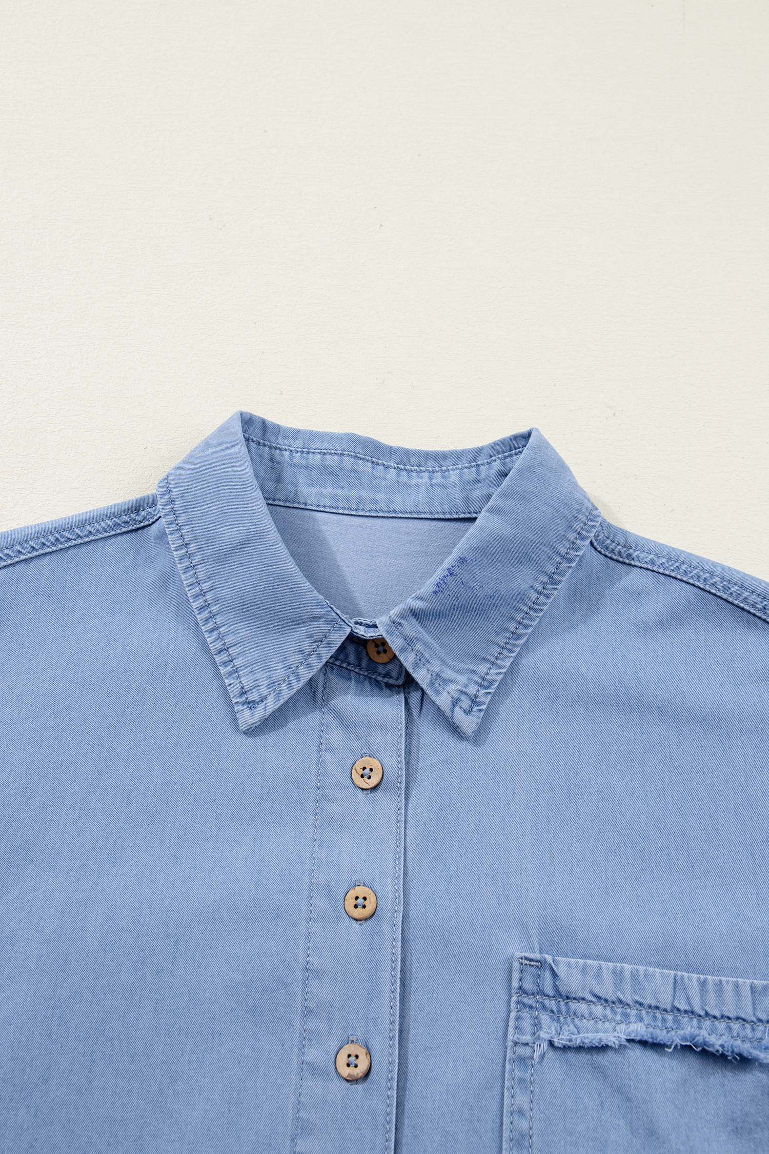 Myosotis Washed Drop Shoulder Bracelet Sleeve Chambray Shirt - loveforevers