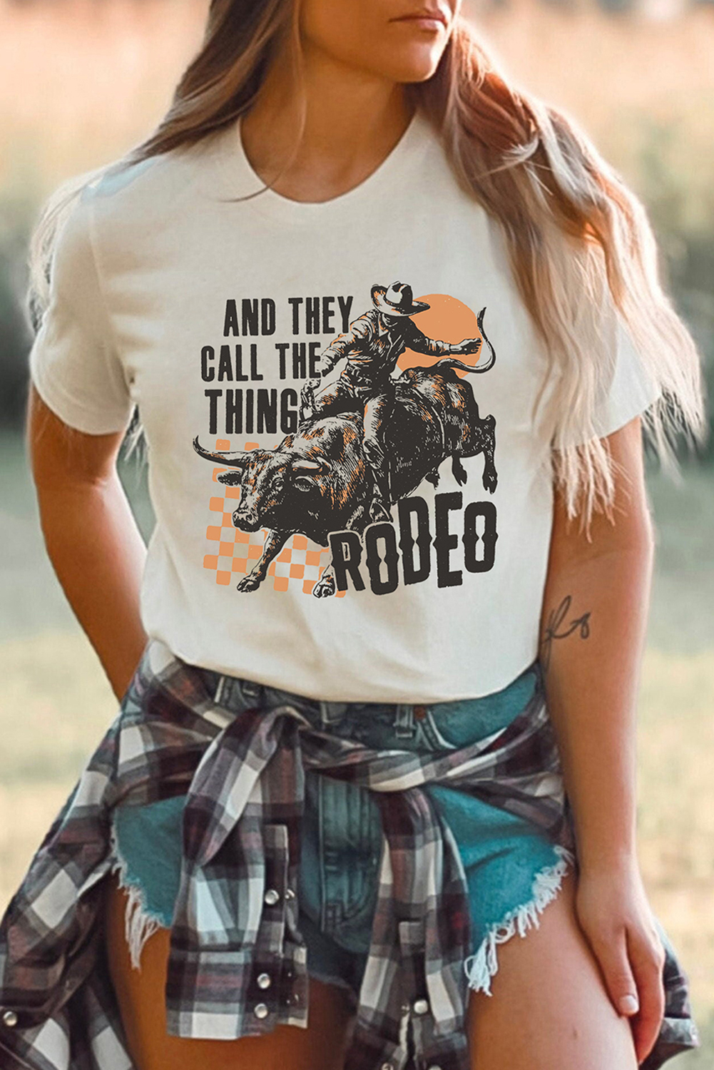 White AND THEY CALL THE THING RODEO Graphic Crewneck Tee - loveforevers