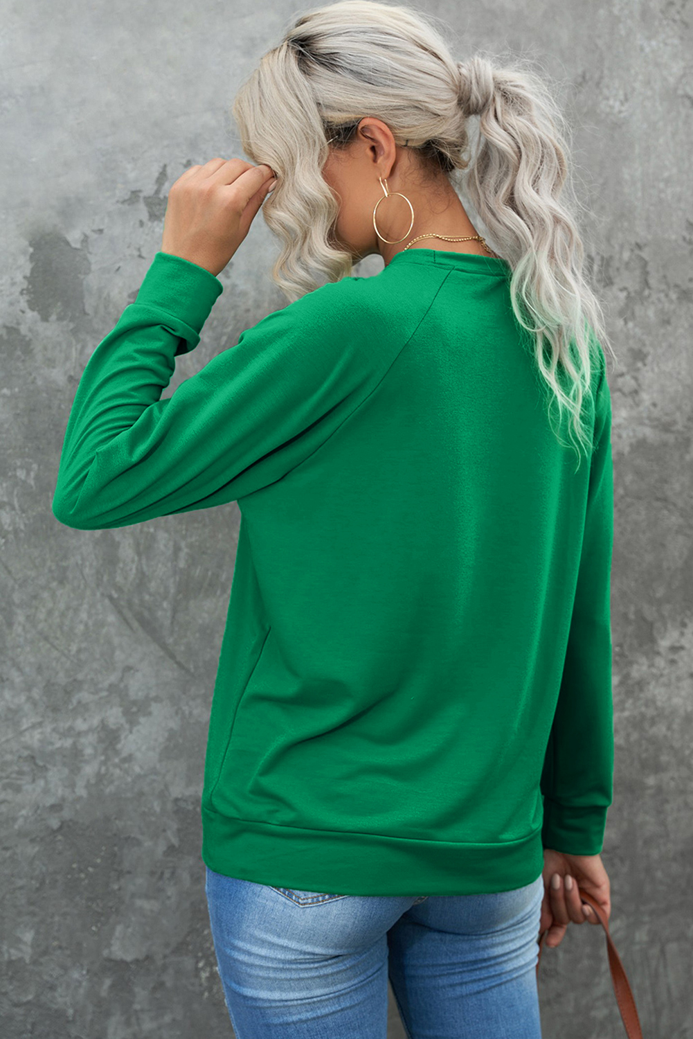 Green Rhinestone lucky Clover Graphic St Patrick Pullover Sweatshirt - loveforevers