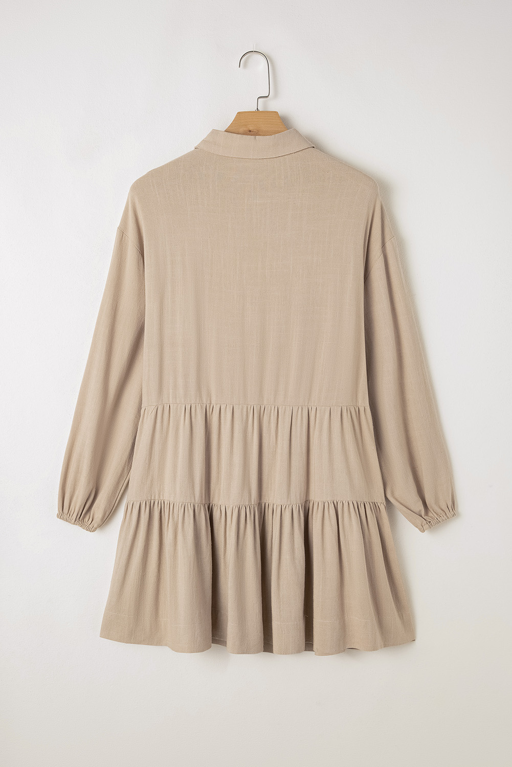 Jungle Green Puff Sleeve Buttoned Tiered Pleated Shirt Mini Dress - loveforevers