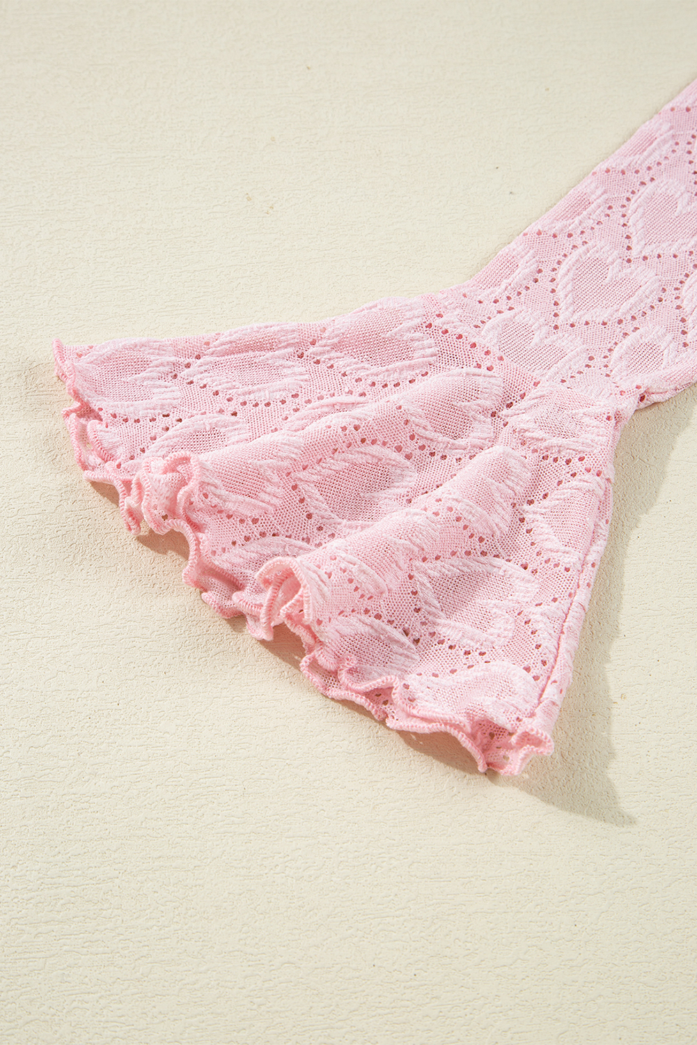 Gossamer Pink Heart Jacquard Flare Sleeve Mock Neck Fitted Top - loveforevers