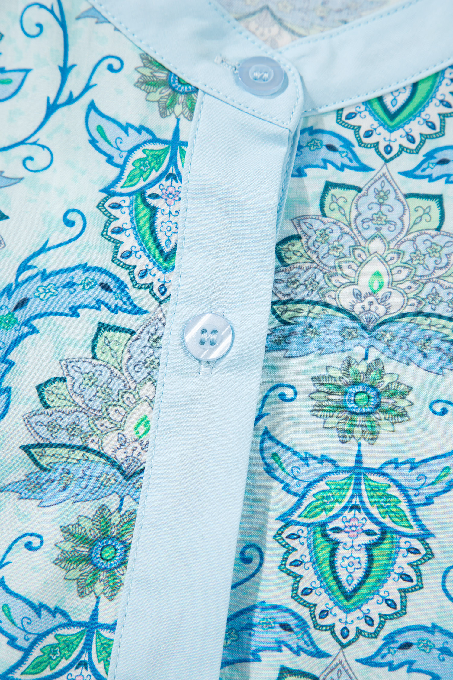 Sky Blue Paisley Print Puff Sleeve Loose Shirt - loveforevers