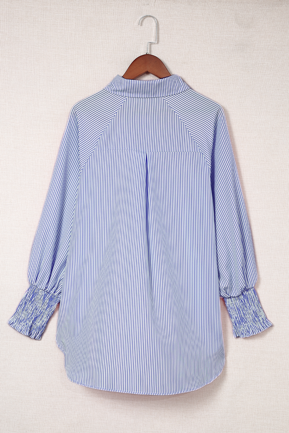 Red Stripe Smocked Cuffed Striped Boyfriend Shirt with Pocket - loveforevers