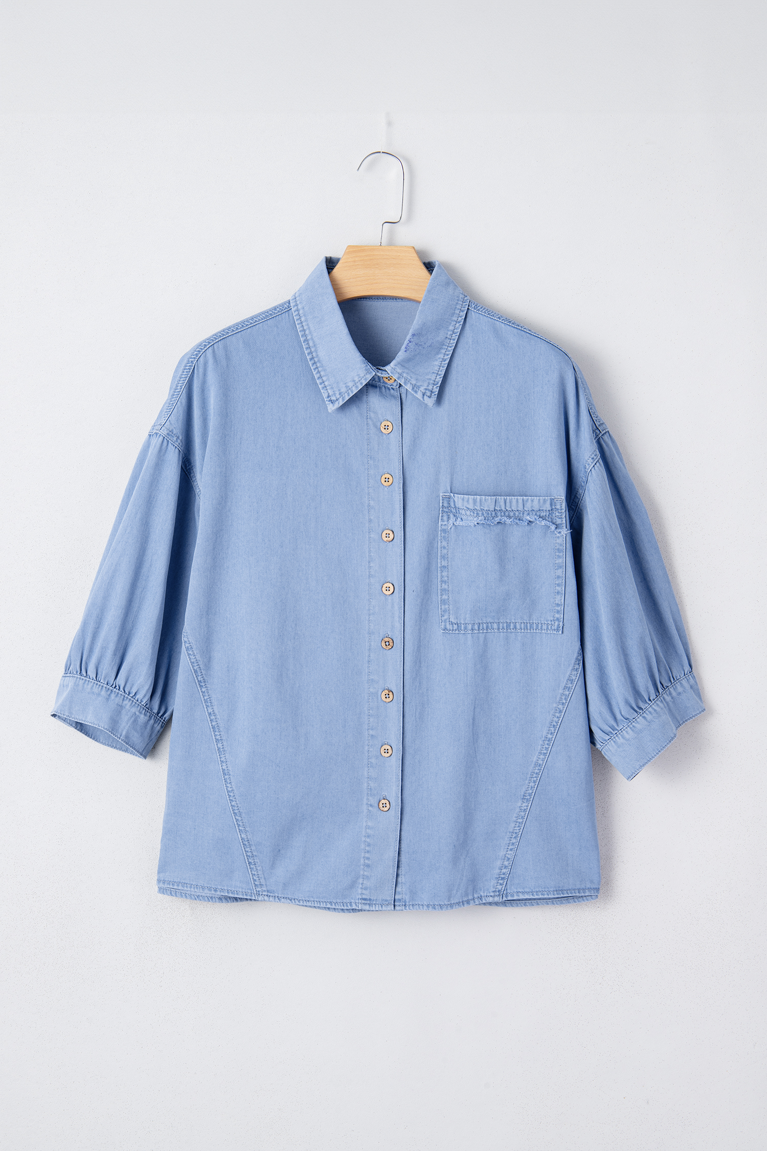 Myosotis Washed Drop Shoulder Bracelet Sleeve Chambray Shirt - loveforevers