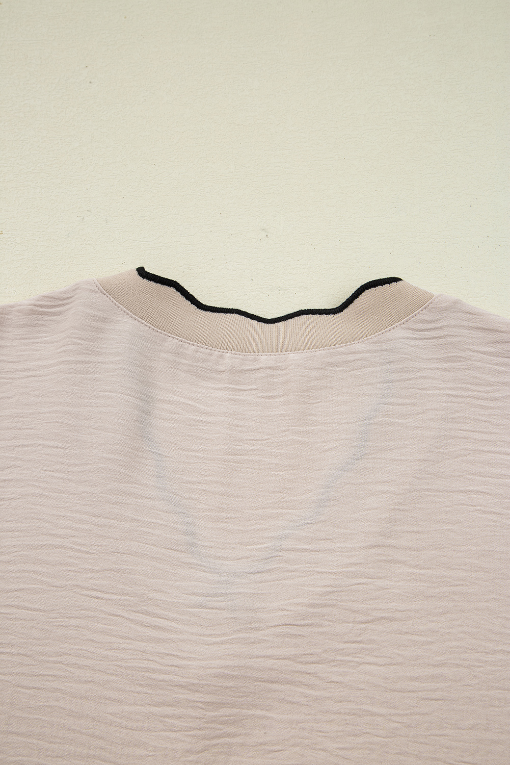 Jet Stream Contrast Scallop Trim V Neck Long Sleeve Blouse - loveforevers