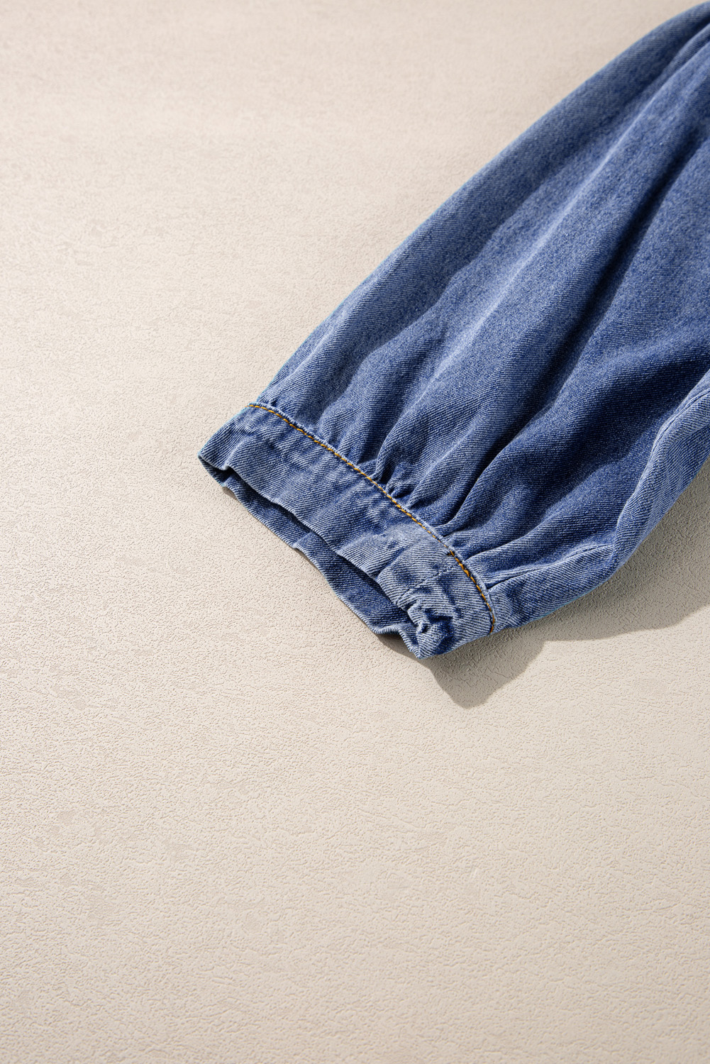 Sky Blue 3/4 Sleeve Ruffled Patched Pocket Denim Blouse - loveforevers