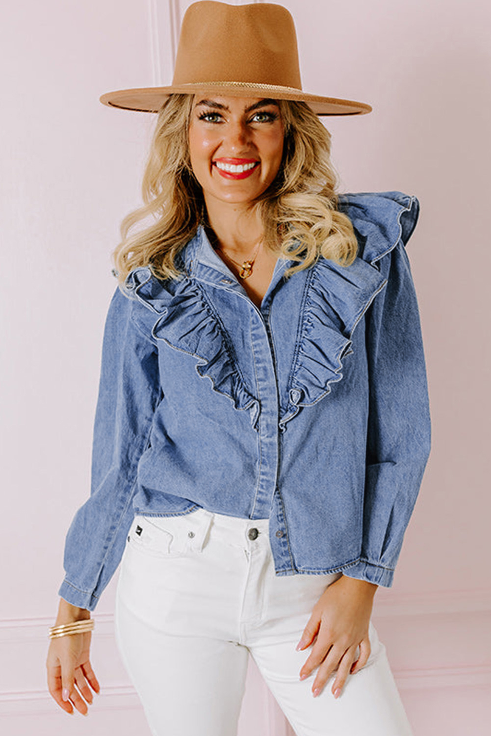 Dusk Blue Denim Ruffled Casual Top - loveforevers