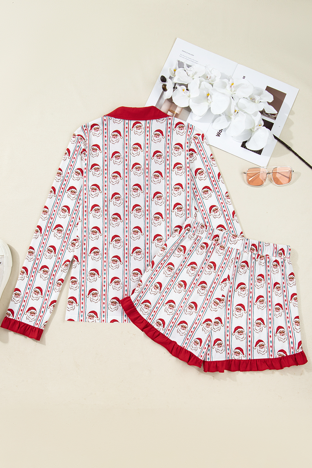 White Santa & Stripes Ruffle PJ Set - loveforevers
