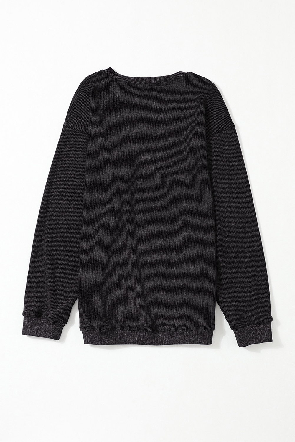 Pink Solid Ribbed Knit Round Neck Pullover Sweatshirt - loveforevers