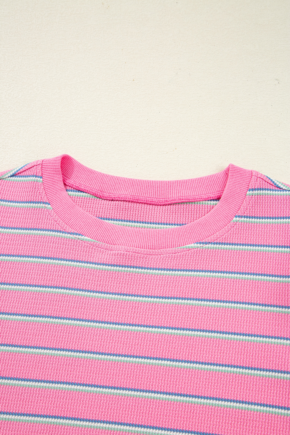 Rose Stripe Textured Knit Round Neck Long Sleeve Top - loveforevers