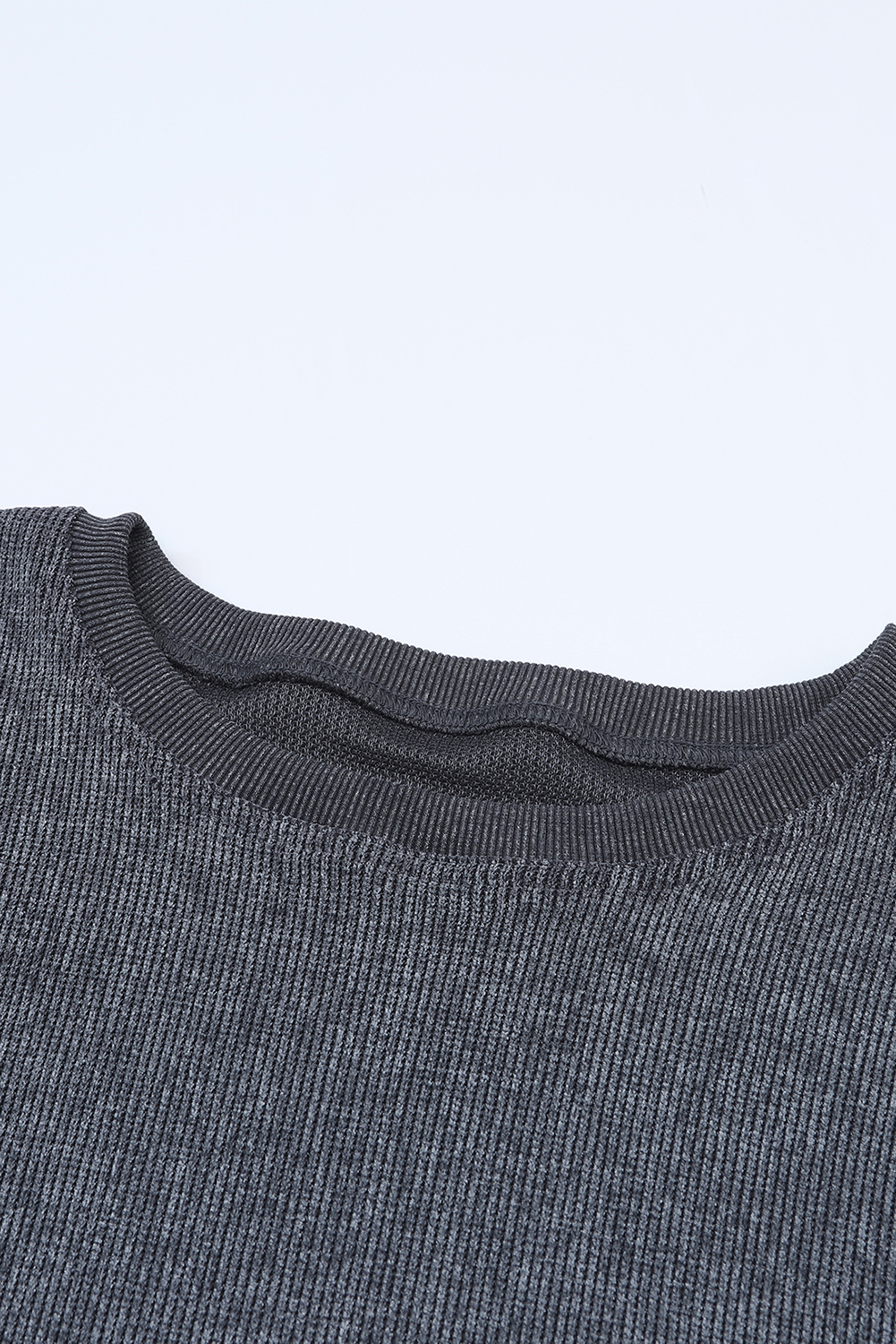 Pink Solid Ribbed Knit Round Neck Pullover Sweatshirt - loveforevers