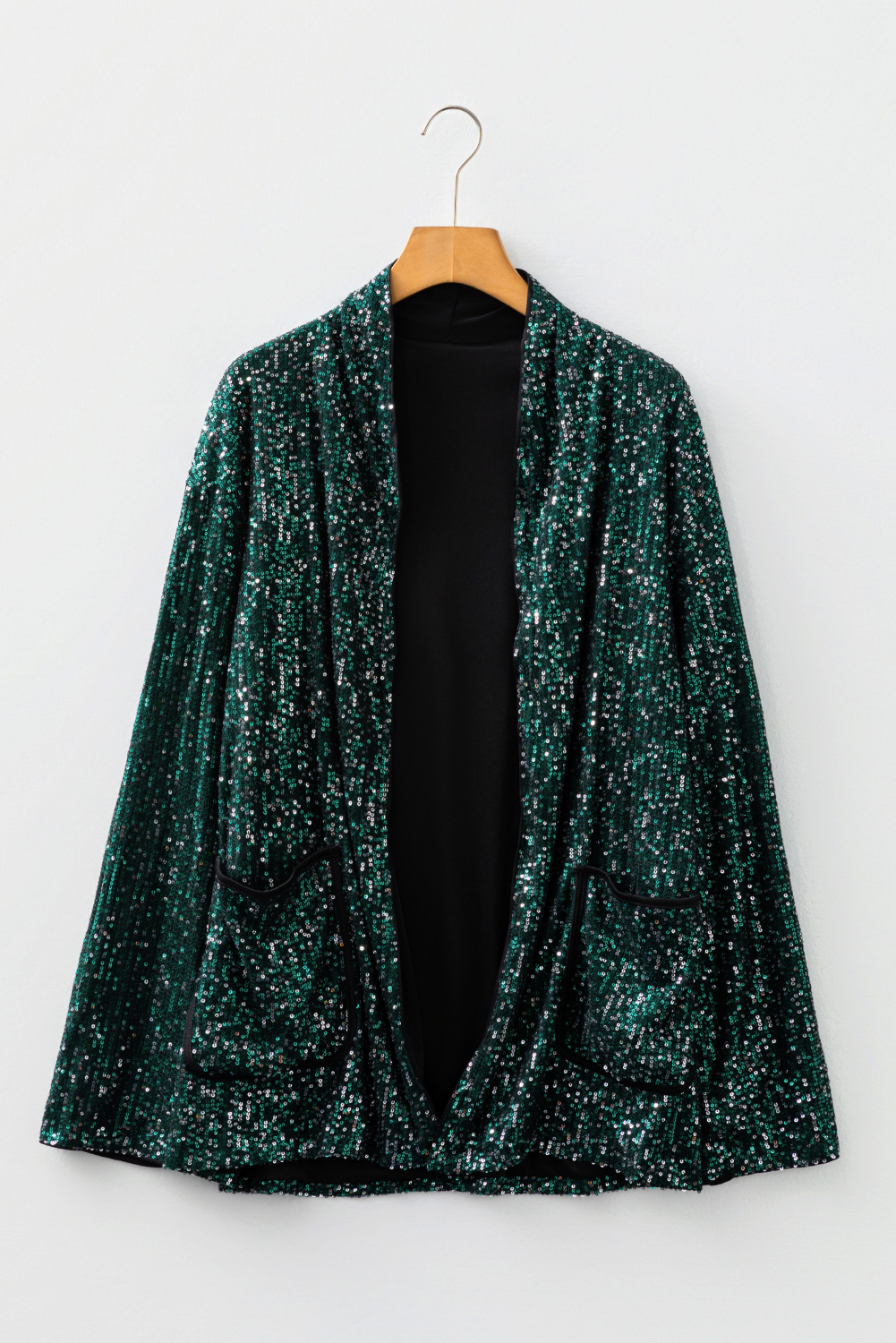 Evergreen Glitter Sequin Open Front Long Sleeve Top - loveforevers