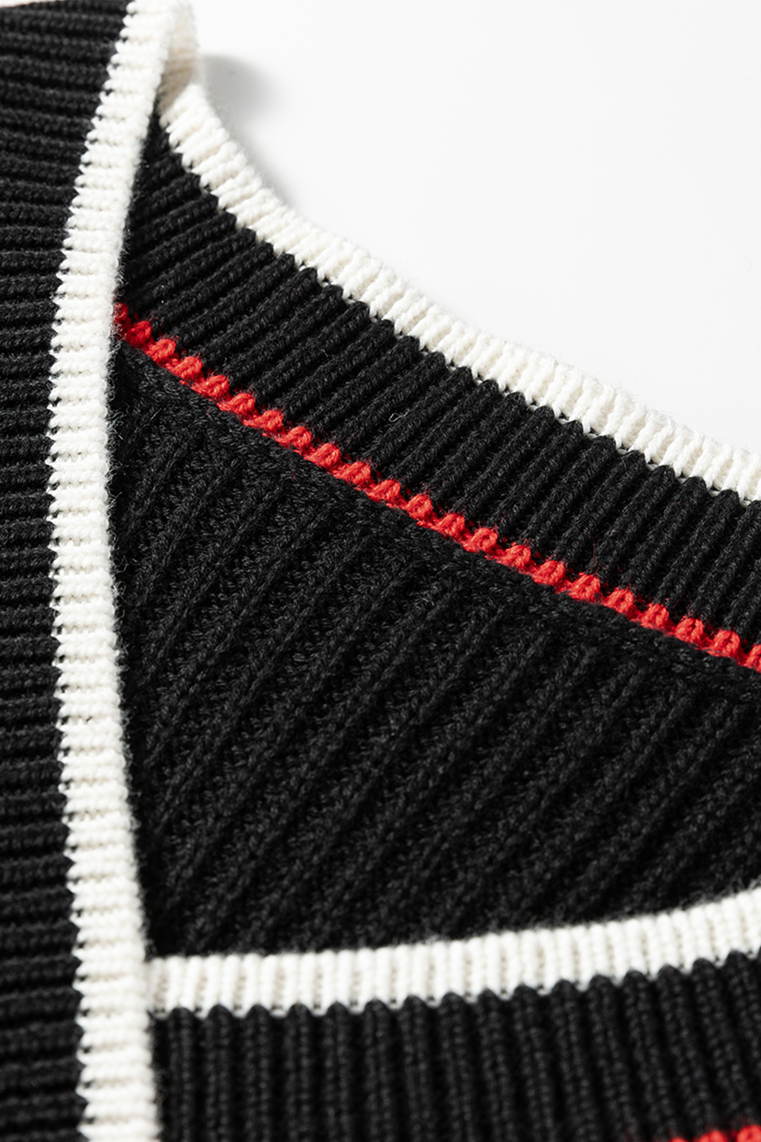 Black Contrast Striped Trim V Neck Drop Shoulder Sweater - loveforevers