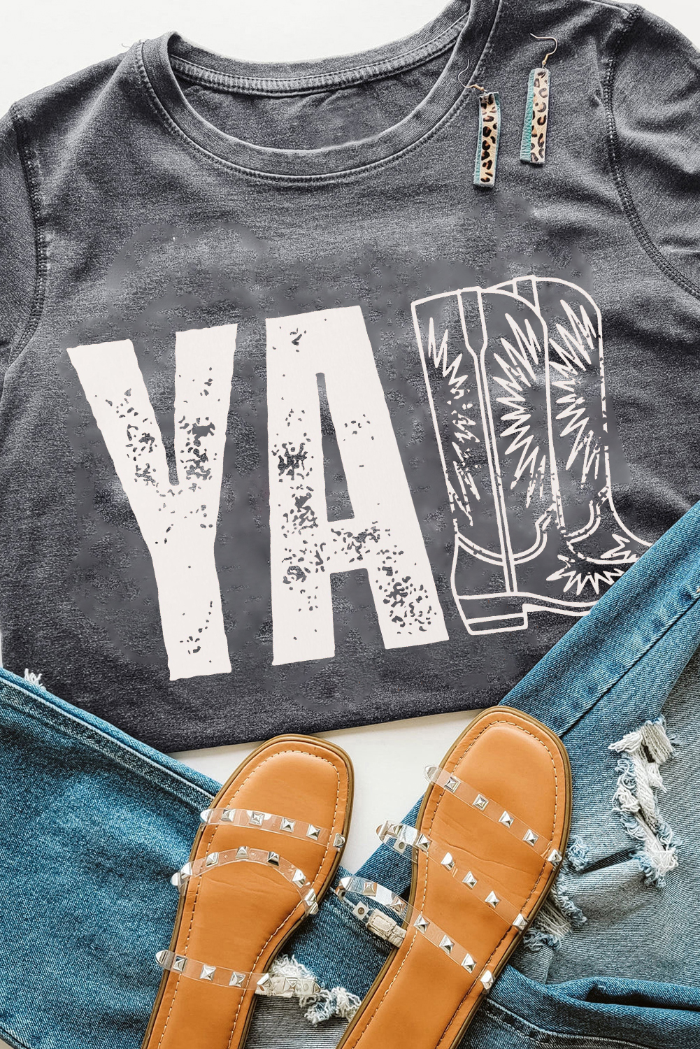 Gray YALL Western Boots Printed Tee - loveforevers
