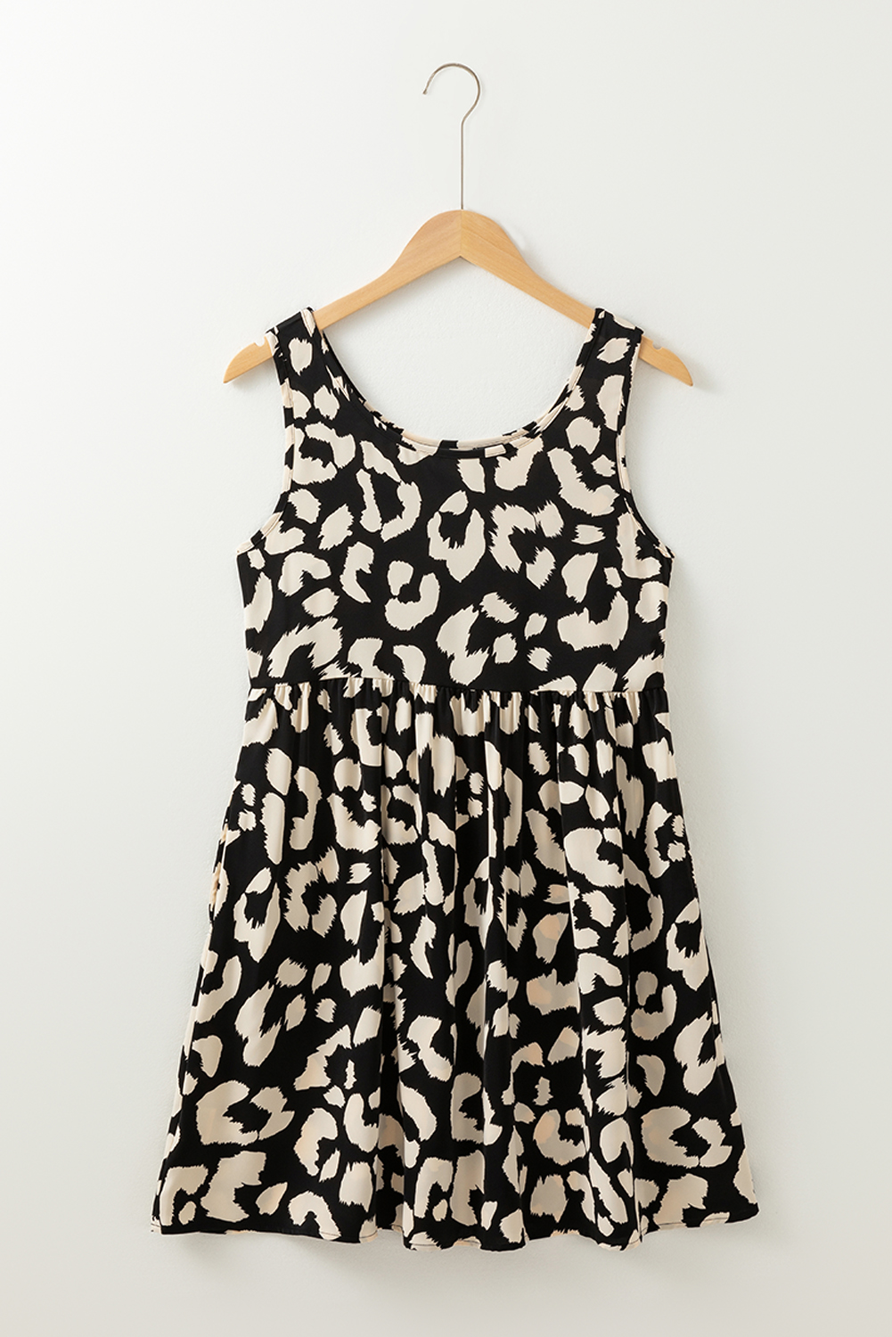Black Leopard Print U Neck Sleeveless High Waist Dress - loveforevers