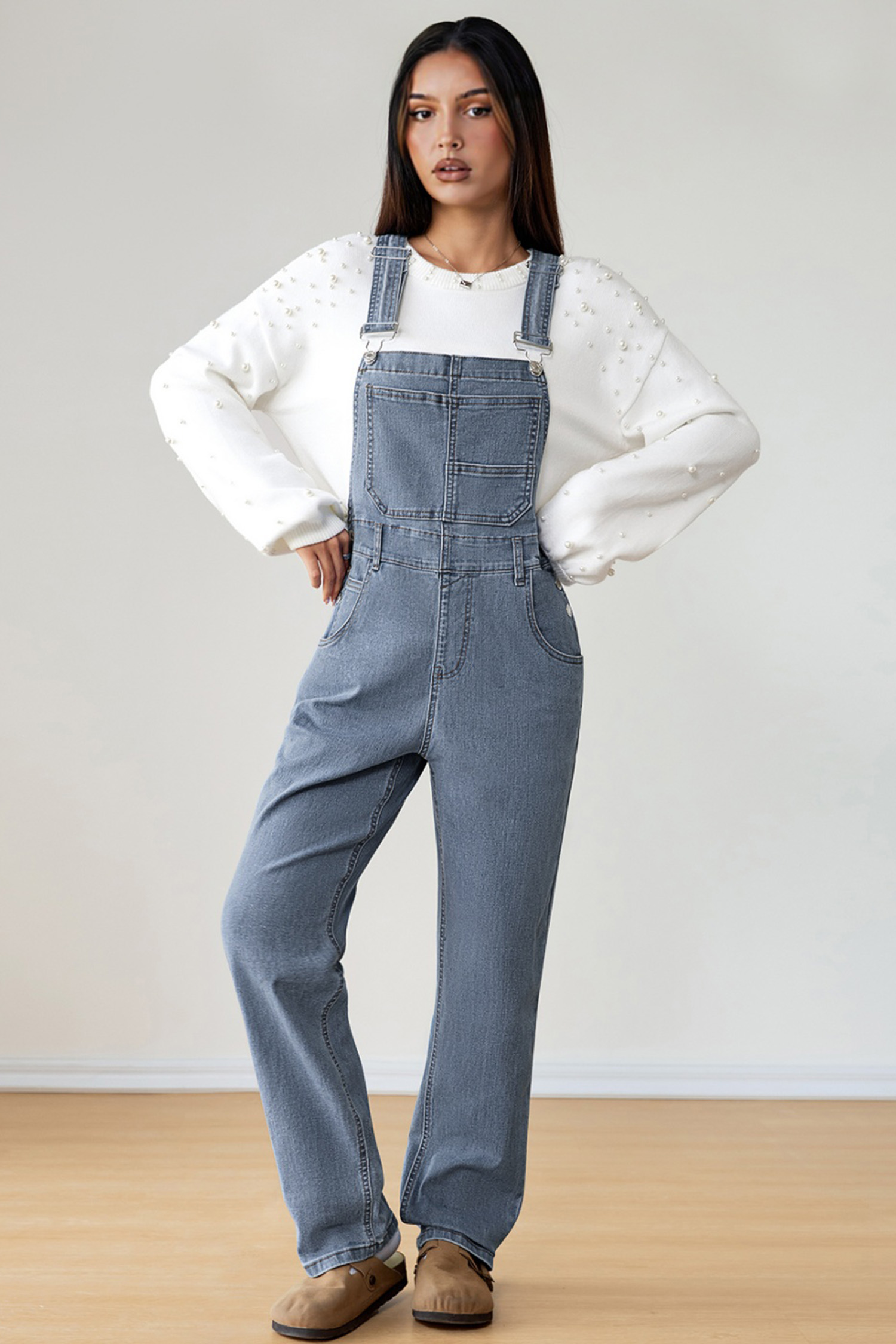 Light Blue Retro Bib Pocket Buckle Straps Casual Denim Jumpsuit - loveforevers