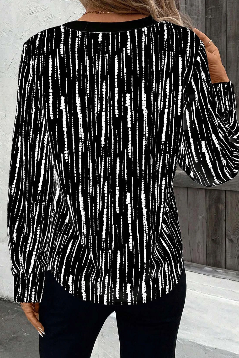 White Abstract Printed V Neck Fall Blouse - loveforevers