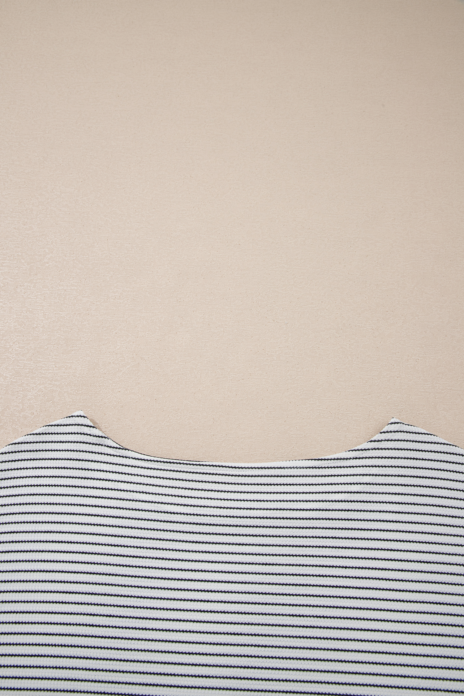 White Stripe Contrasted Ruffle Trim Loose Long Sleeve Top - loveforevers