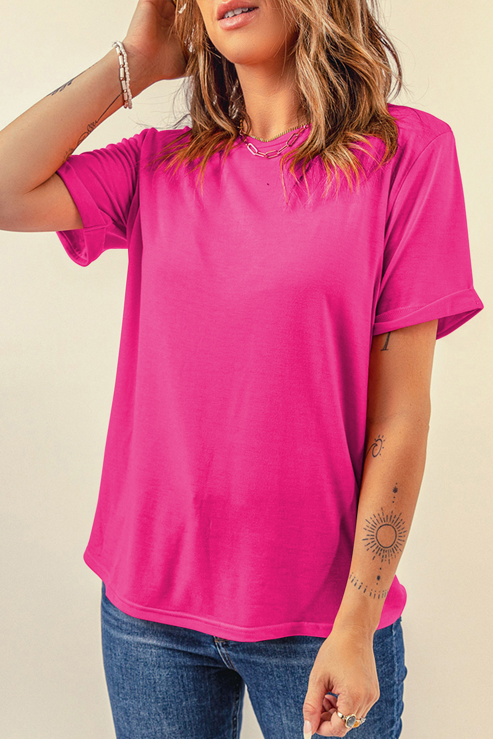 Khaki Casual Plain Crew Neck Tee - loveforevers