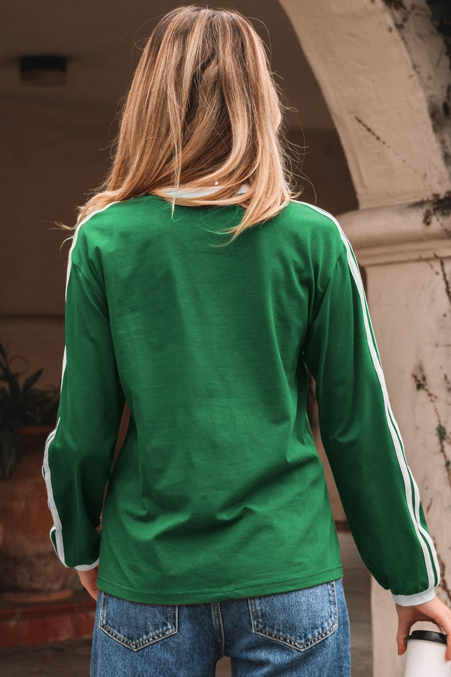 Dark Brown Varsity Striped Accent Contrast Crew Neck Long Sleeve T Shirt - loveforevers