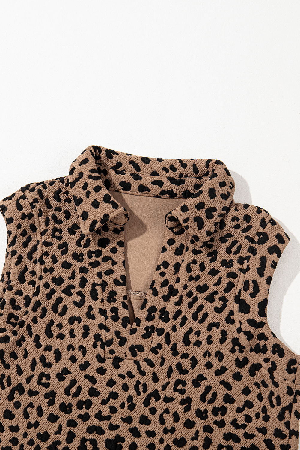 Khaki Leopard Print V Neck Sleeveless Collared Mini Dress - loveforevers